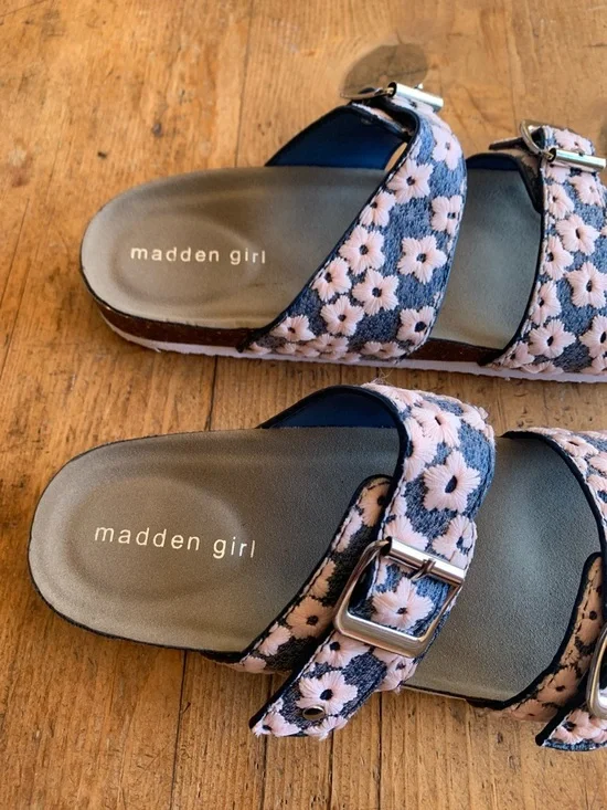 Madden Girl Pink Floral Double-Buckle Slide Sandals - Picture 6 of 16